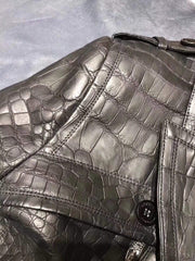Exotic Crocodile Skin  Black Long Windbreaker With Zip  for Men