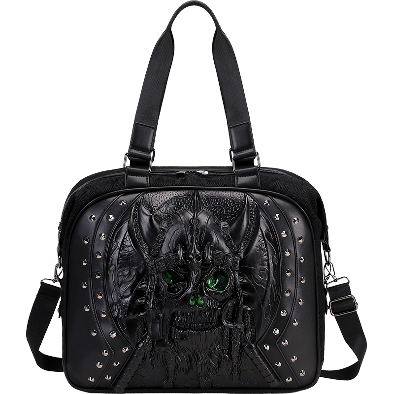 3D Tote Bag 3D PU Leather Large Studded Skull Travel Duffel Shoulder Bag
