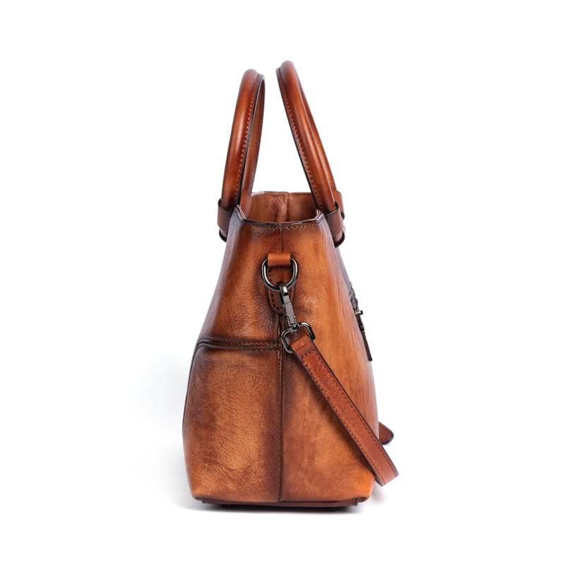 Fashion Large Capacity Round Handle Vintage Leather Shoulder Tote Bag