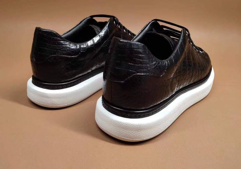 Crocodile Shoes Fashion Men's Sidework Casual Low-top Slip On Sneakers  In Black Crocodile Leather