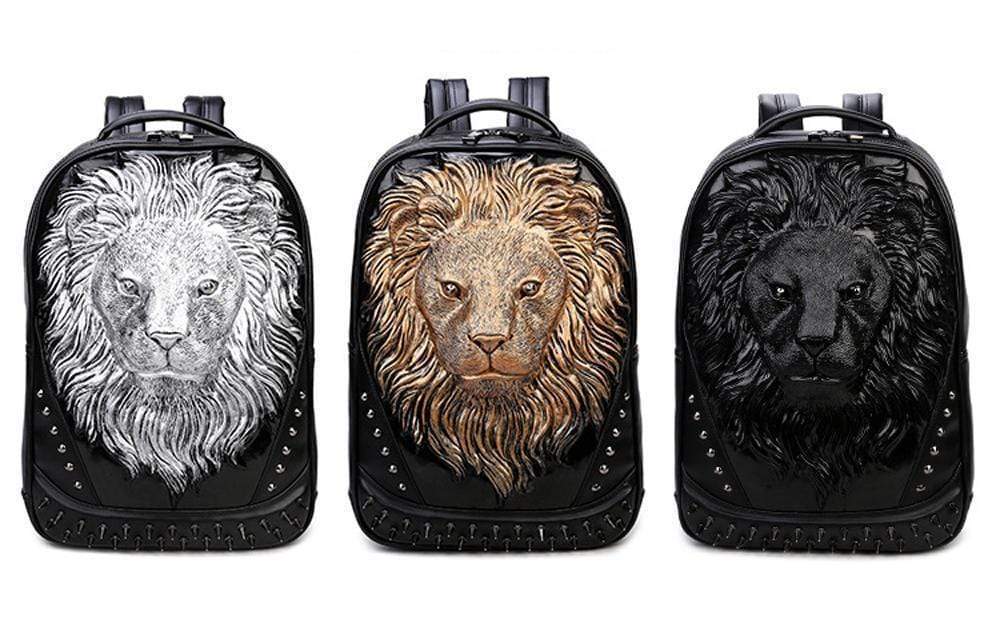 Fashion Punk Rivets Waterproof 3D Lion Head Backpack Laptop Computer Knapsack Bags