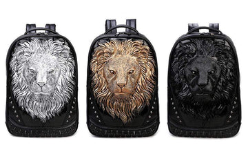 Fashion Punk Rivets Waterproof 3D Lion Head Backpack Laptop Computer Knapsack Bags