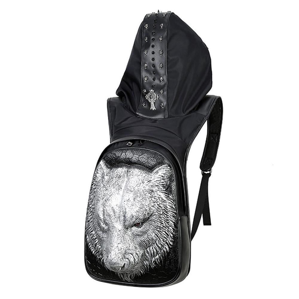 Fashion Punk Rivets Waterproof 3D Tiger Head Backpack Laptop Computer Knapsack With Hat