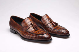 Crocodile Shoes Genuine Crocodile Skin Slip-on Loafer With Derby Style Dress Shoes For Men