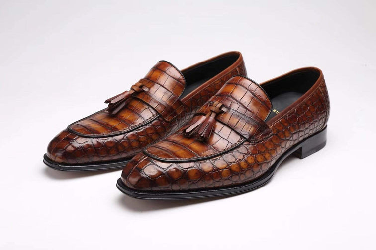 Crocodile Shoes Genuine Crocodile Skin Slip-on Loafer With Derby Style Dress Shoes For Men
