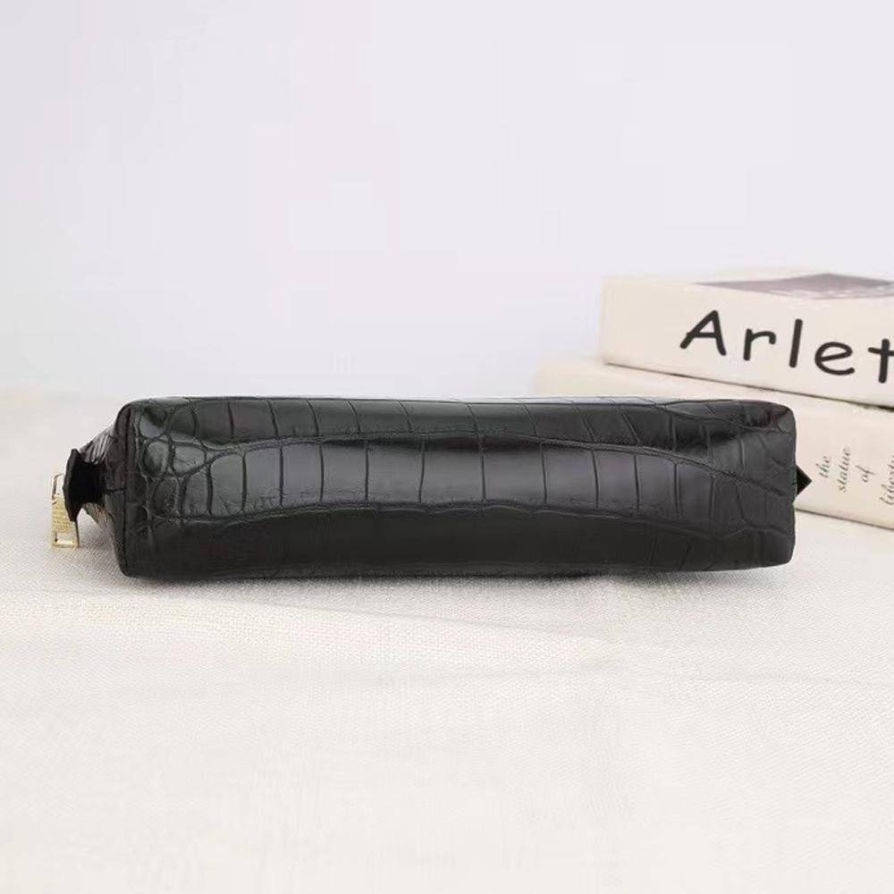 Genuine Croc Leather Cosmetic Pouch Moon Bag - Black