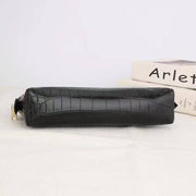 Genuine Croc Leather Cosmetic Pouch Moon Bag - Black