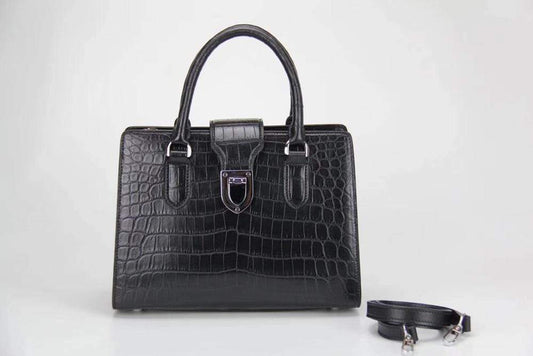 Genuine Crocodile Leather Top Handle Tote Bag Black