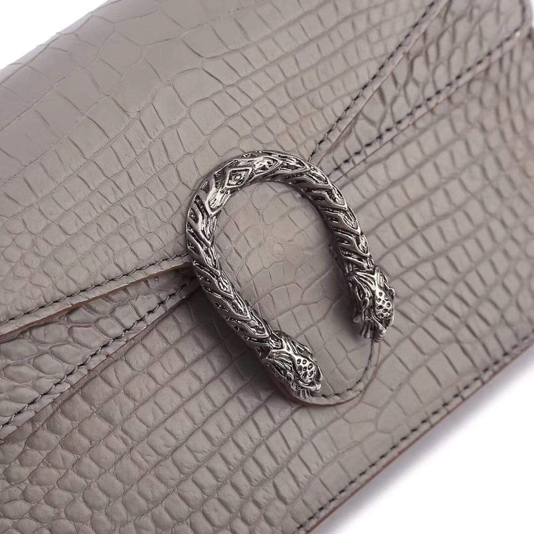 Genuine Crocodile Leather Flap Cross body Messenger Mini Chain Bag  Grey