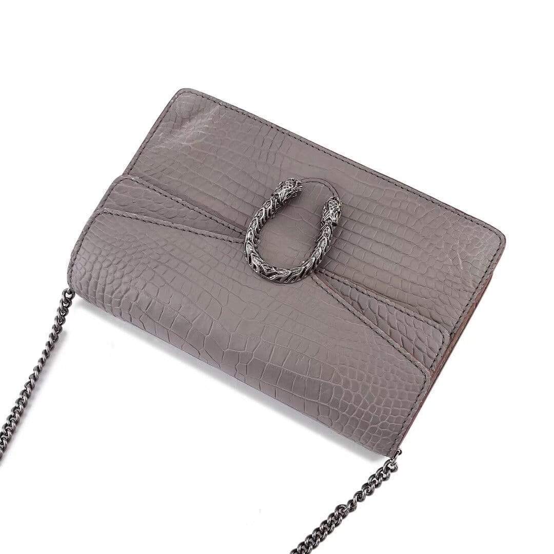 Genuine Crocodile Leather Flap Cross body Messenger Mini Chain Bag  Grey