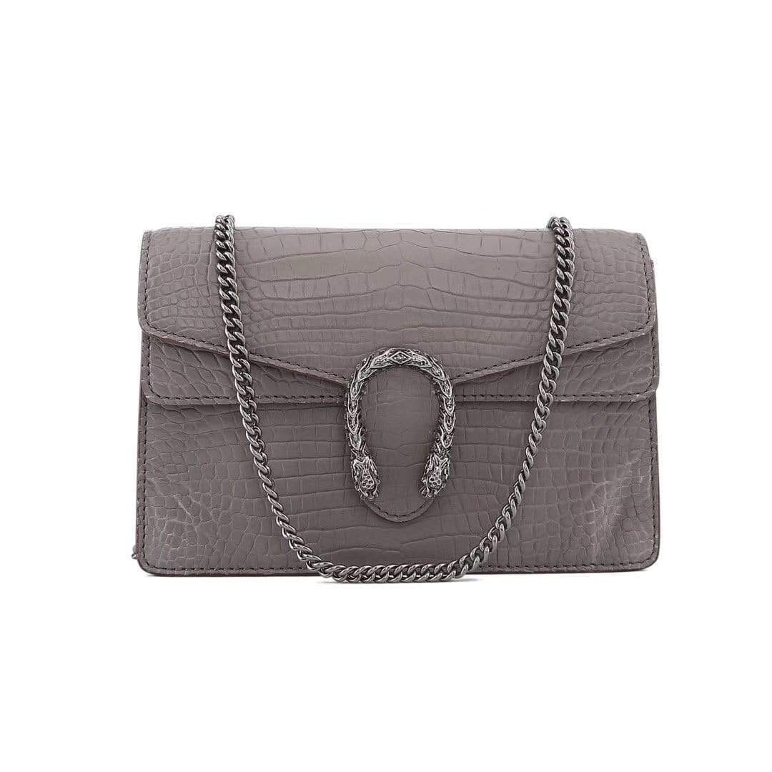 Genuine Crocodile Leather Flap Cross body Messenger Mini Chain Bag  Grey