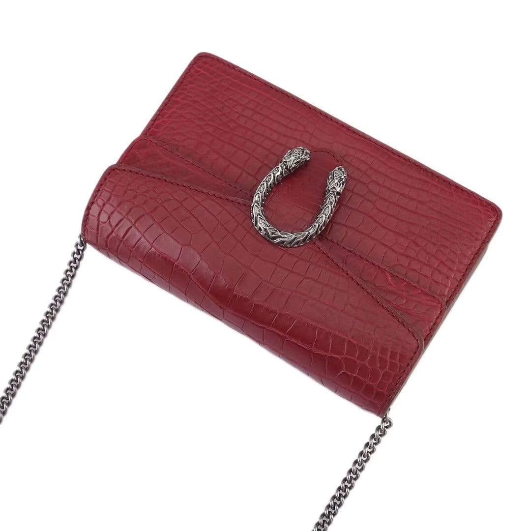 Genuine Crocodile  Leather Flap Cross body Messenger Mini Chain Bag Red