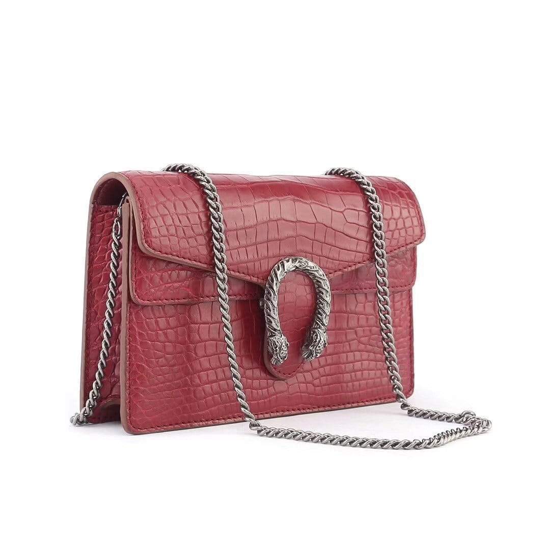 Genuine Crocodile  Leather Flap Cross body Messenger Mini Chain Bag Red