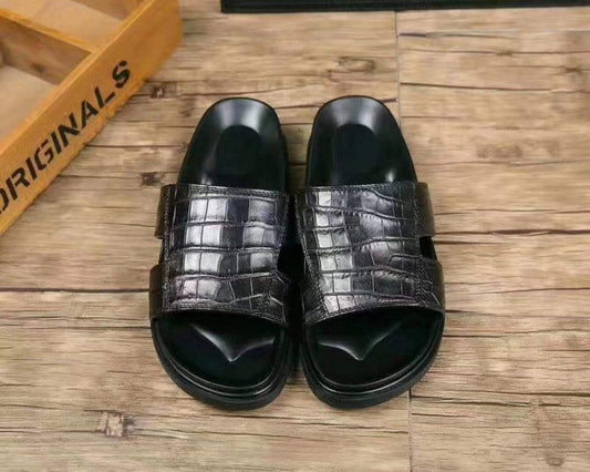 Genuine  Crocodile Belly Leather  Mens  Slipper