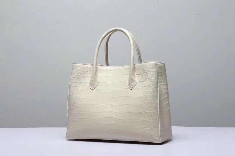 Genuine Crocodile Belly Leather Top Handle Bags For Women Cream 35cm