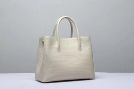 Genuine Crocodile Belly Leather Top Handle Bags For Women Cream 35cm