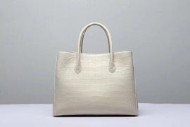 Genuine Crocodile Belly Leather Top Handle Bags For Women Cream 35cm