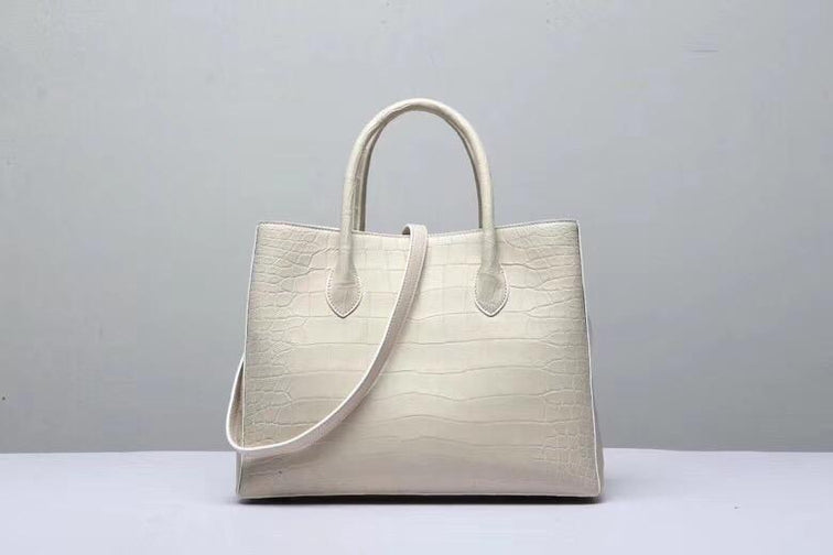 Genuine Crocodile Belly Leather Top Handle Bags For Women Cream 35cm