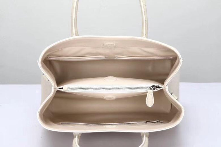 Genuine Crocodile Belly Leather Top Handle Bags For Women Cream 35cm