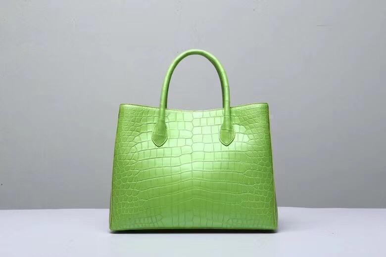 Genuine Crocodile Belly Leather Top Handle Bags For Women Green 35cm