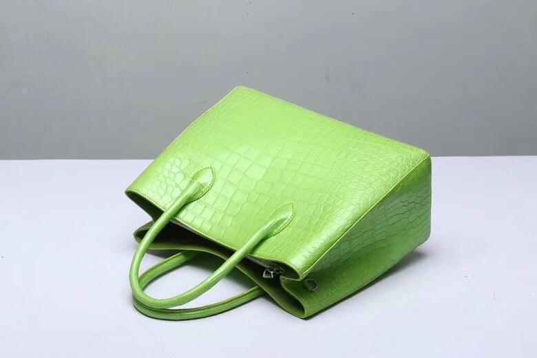 Genuine Crocodile Belly Leather Top Handle Bags For Women Green 35cm