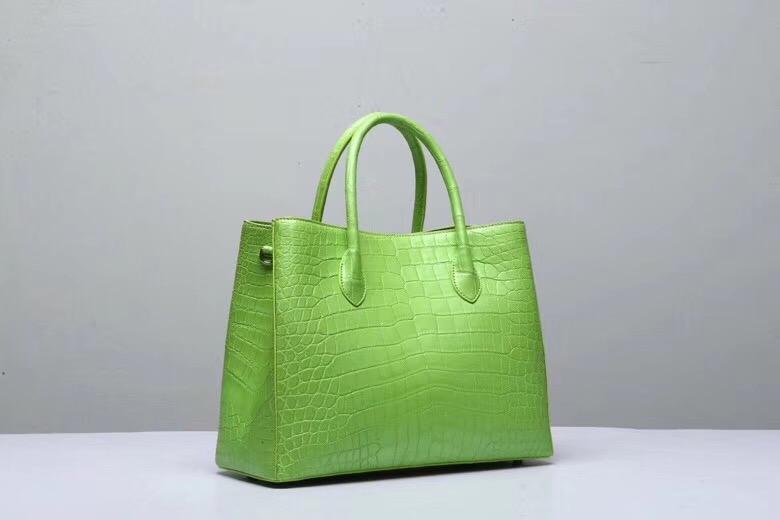 Genuine Crocodile Belly Leather Top Handle Bags For Women Green 35cm