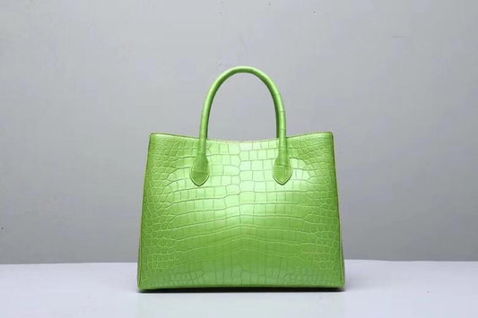 Genuine Crocodile Belly Leather Top Handle Bags For Women Green 35cm