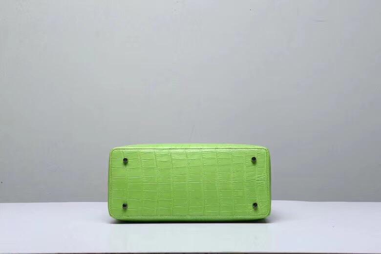 Genuine Crocodile Belly Leather Top Handle Bags For Women Green 35cm