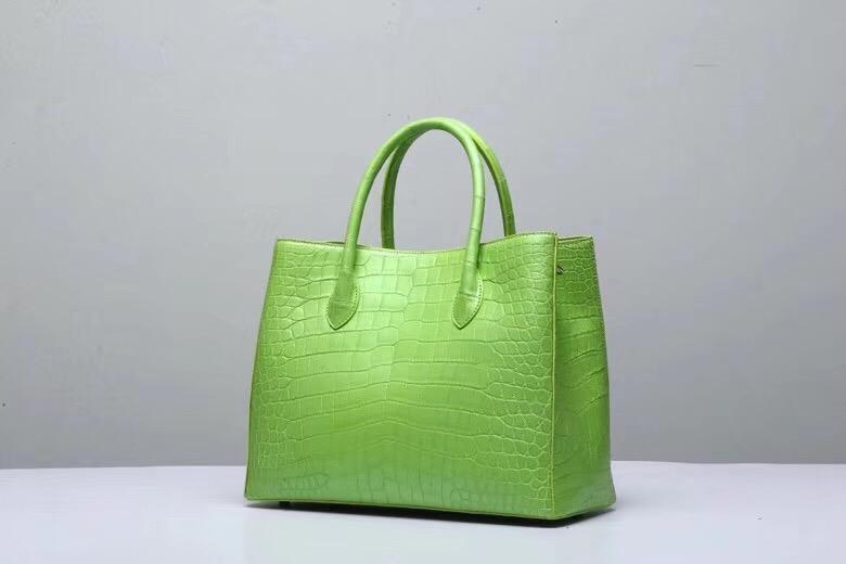 Genuine Crocodile Belly Leather Top Handle Bags For Women Green 35cm