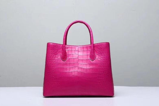 Genuine Crocodile Belly Leather Top Handle Bags For Women Peach 35cm