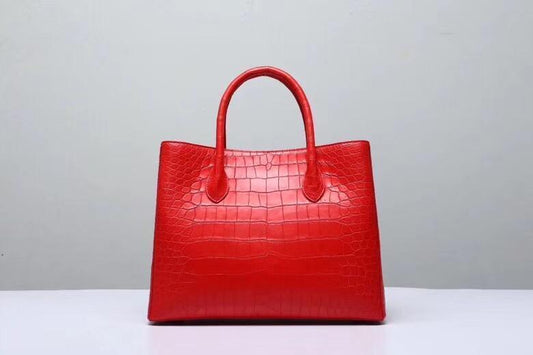 Genuine Crocodile Belly Leather Top Handle Bags For Women Red 35cm