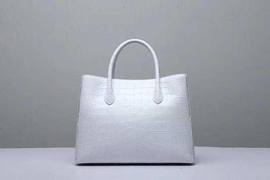 Genuine Crocodile Belly Leather Top Handle Bags For Women White 35cm