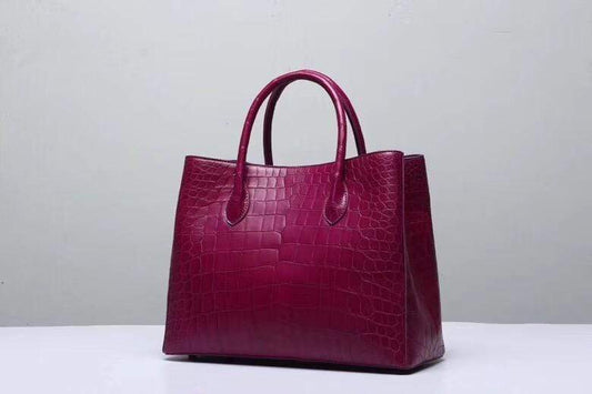 Genuine Crocodile Belly Leather Top Handle Bags For Women Wine Red 35cm