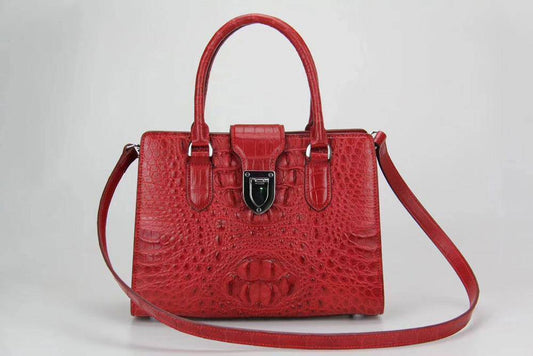 Genuine Crocodile Leather Top Handle Tote Handle Bag Red