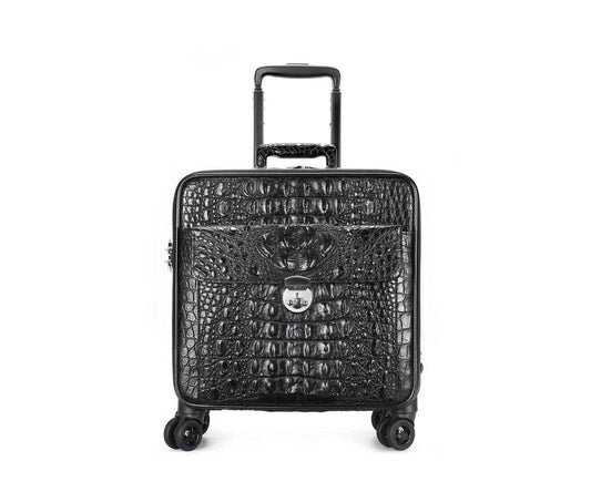 Genuine Crocodile Leather 16 Inch Suitcase Cabin Luggage Universal Wheels Bag Boarding Case Small Box For Short Travel Wheelie Suitcases