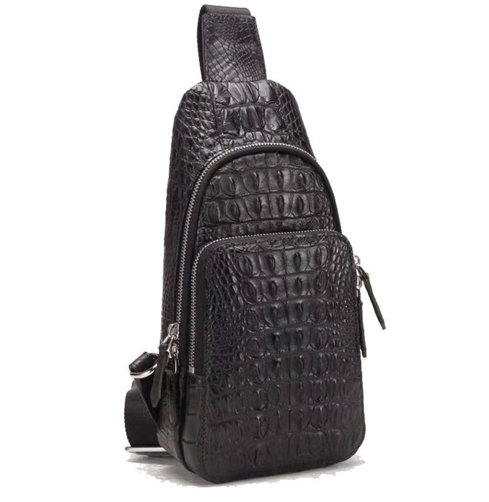 Genuine Crocodile Leather  Chest Bag,Men Crossbody Sling Backpack Outdoor Shoulder Travel One Shoulder Daypack