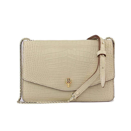 Genuine Crocodile Leather Cross Body Messenger Flap Shoulder Bag Cream