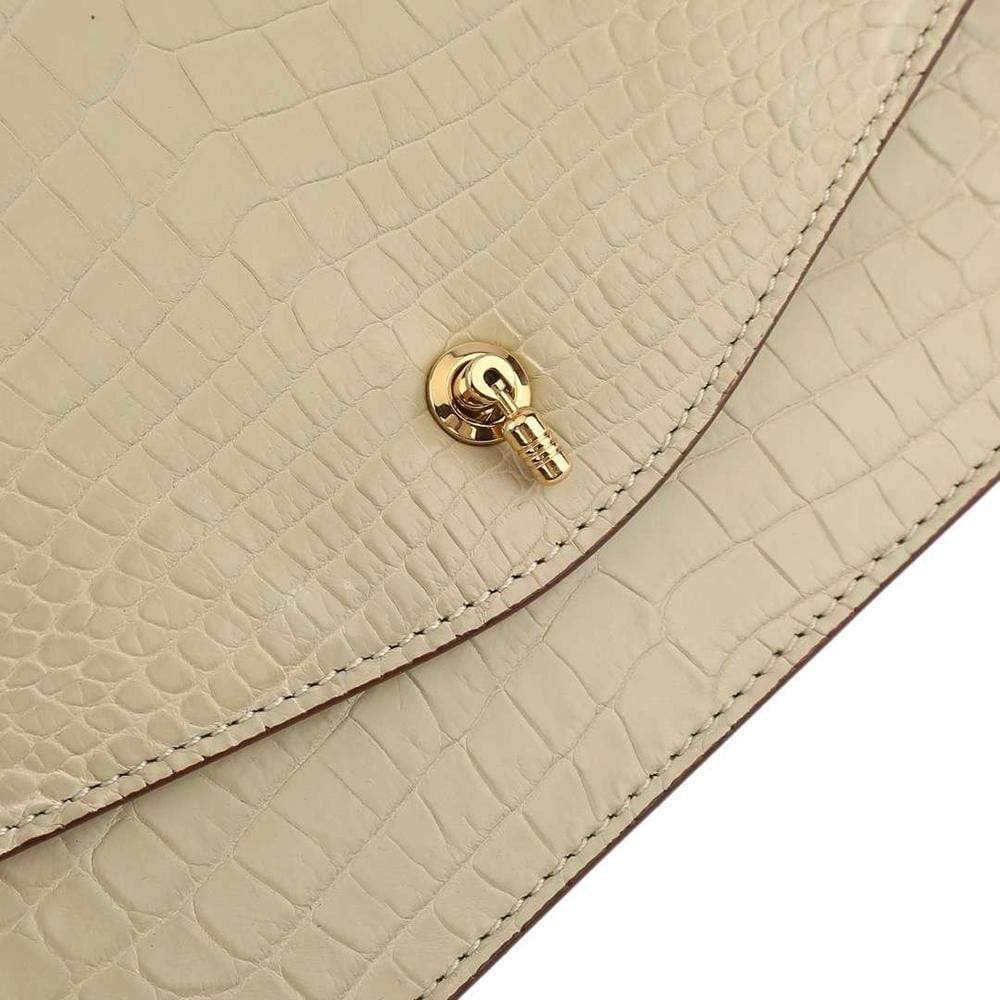 Genuine Crocodile Leather Cross Body Messenger Flap Shoulder Bag Cream