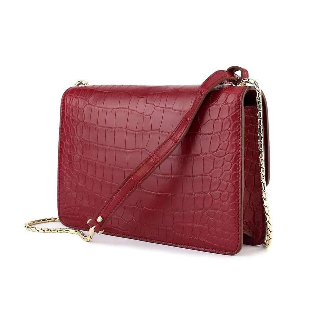 Genuine Crocodile Leather Cross Body Messenger Flap Shoulder Bag Red