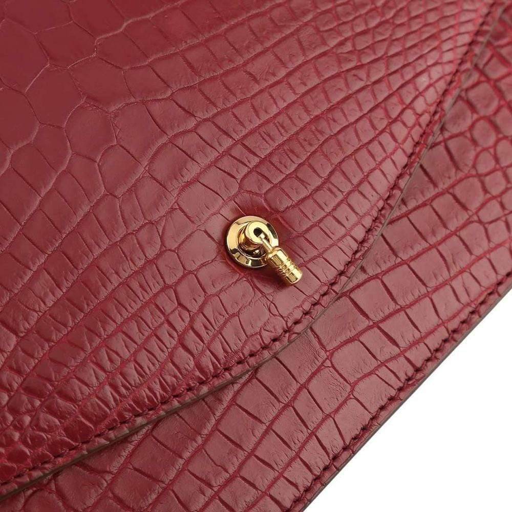 Genuine Crocodile Leather Cross Body Messenger Flap Shoulder Bag Red