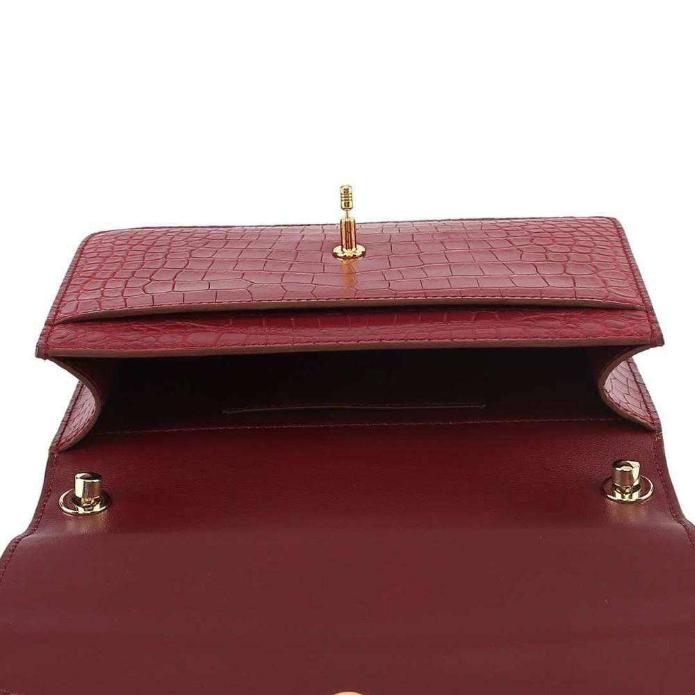 Genuine Crocodile Leather Cross Body Messenger Flap Shoulder Bag Red