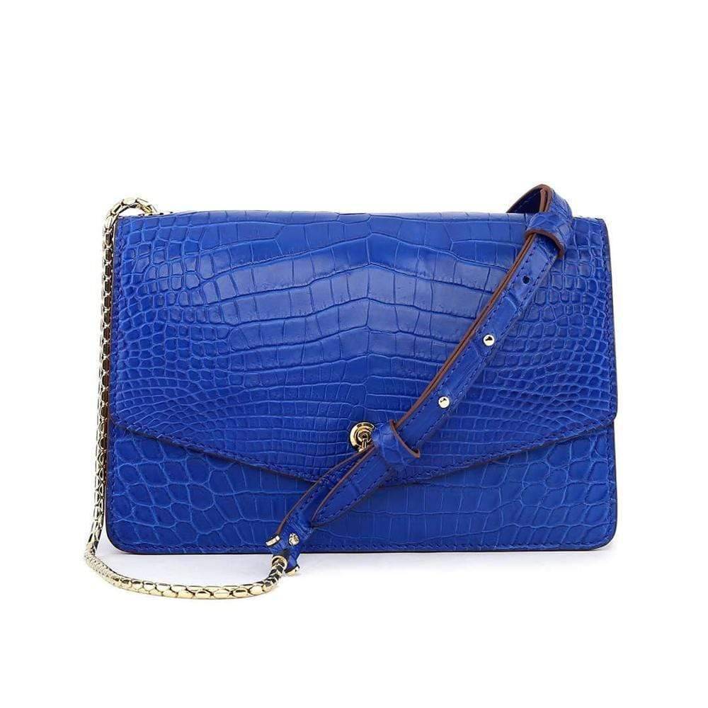 Genuine Crocodile Leather Cross Body Messenger Flap Shoulder Bag  Royal Blue