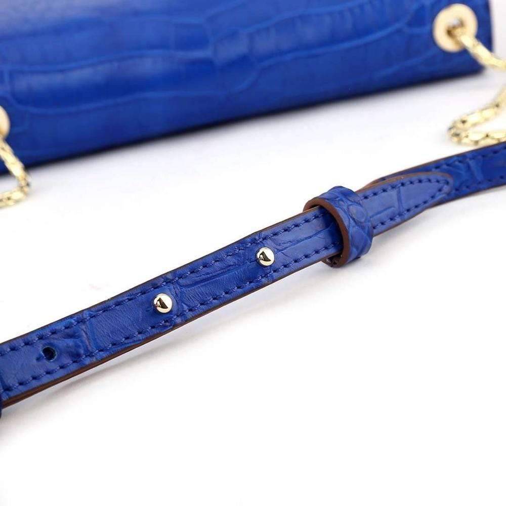 Genuine Crocodile Leather Cross Body Messenger Flap Shoulder Bag  Royal Blue