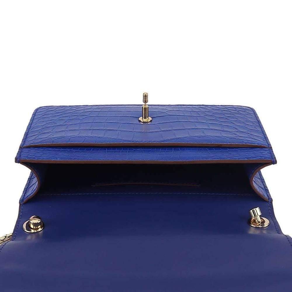 Genuine Crocodile Leather Cross Body Messenger Flap Shoulder Bag  Royal Blue