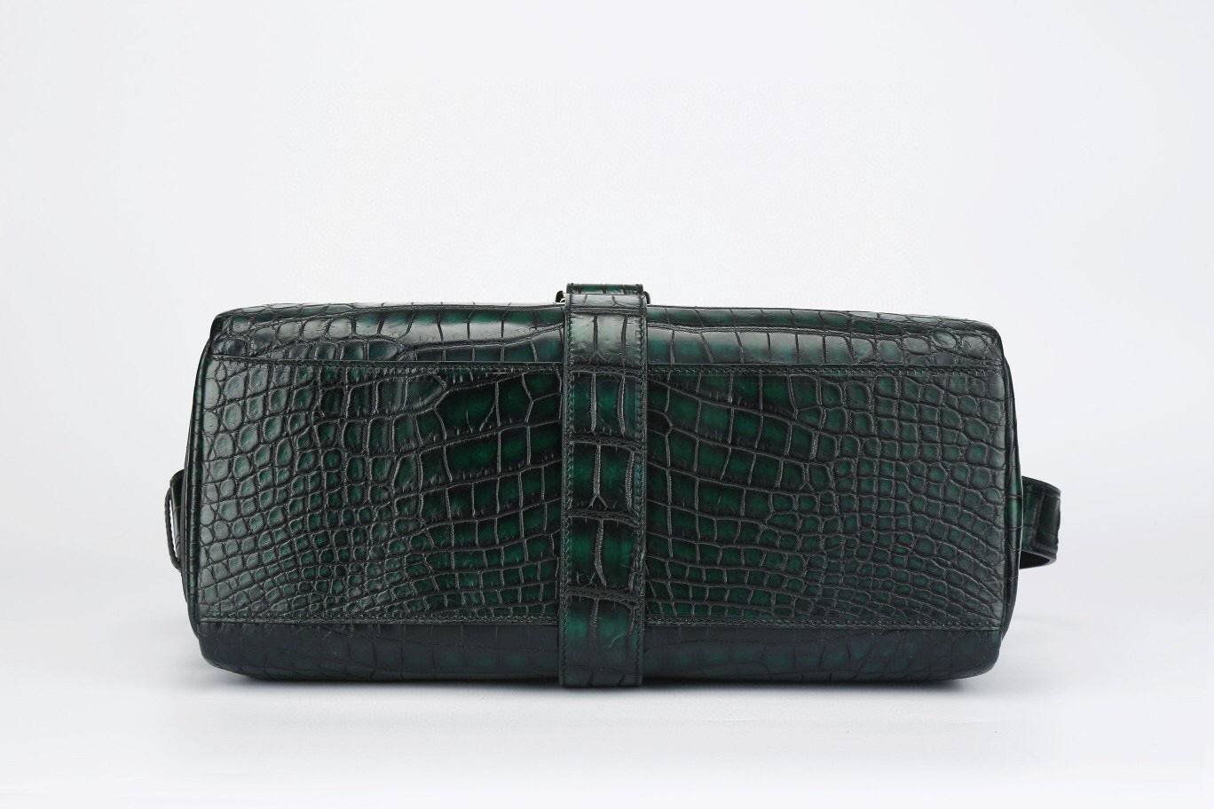 Genuine Crocodile Leather Drum Cross Body Shoulder Bags-Vintage Green