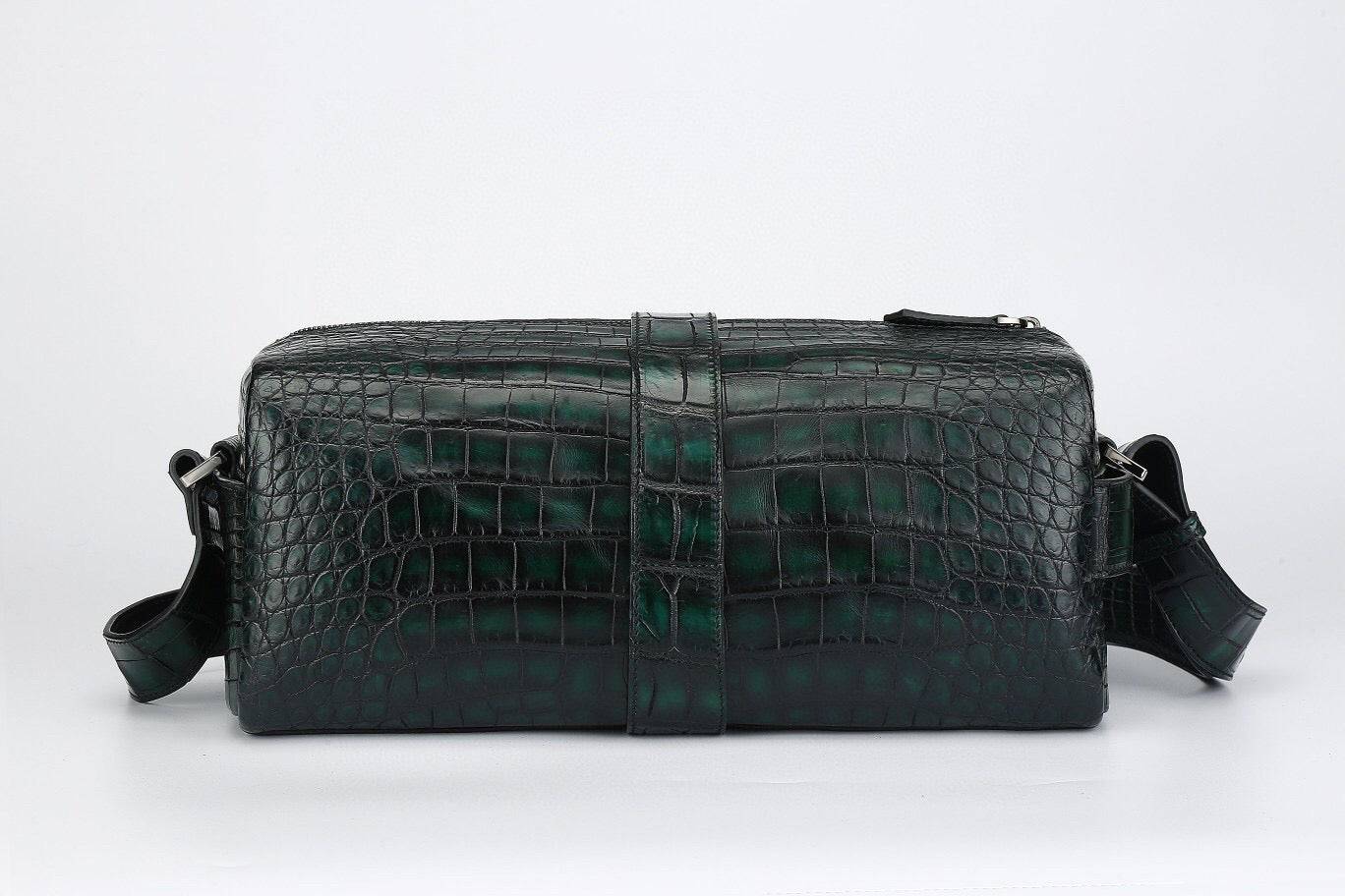 Genuine Crocodile Leather Drum Cross Body Shoulder Bags-Vintage Green