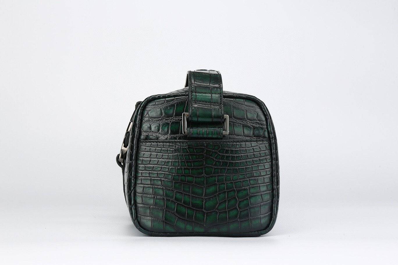 Genuine Crocodile Leather Drum Cross Body Shoulder Bags-Vintage Green