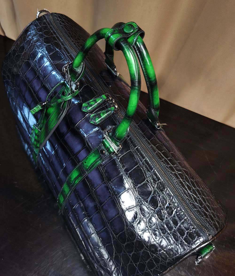 Genuine Crocodile Leather Large Duffel Bag Vintage Grey/ Green