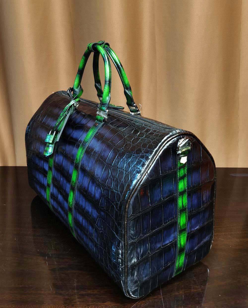 Genuine Crocodile Leather Large Duffel Bag Vintage Grey/ Green