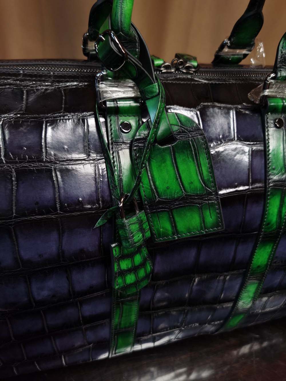 Genuine Crocodile Leather Large Duffel Bag Vintage Grey/ Green